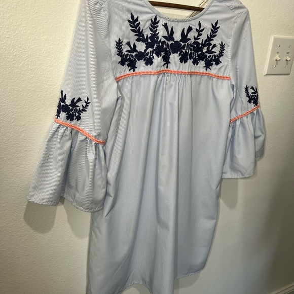 THML ANTHROPOLOGIE BOHO PINSTRIPE EMBROIDERED DRESS SIZE MEDIUM - Picture 5 of 13